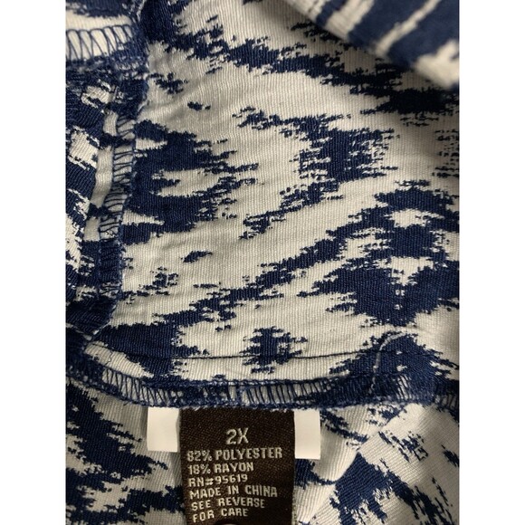 Vtg Fever 2X Blazer Blue White Abstract Aztec Diamond 3/4 Sleeve Jacket - Picture 10 of 12